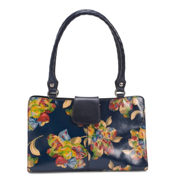PATRICIA NASH Le Fleur Navy Print Leather Rienzo Double Handle Satchel